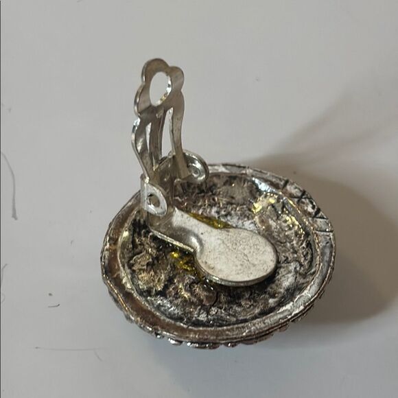 Silver Tone and Turquoise Colored Round Clip On Earrings - Picture 6 of 8